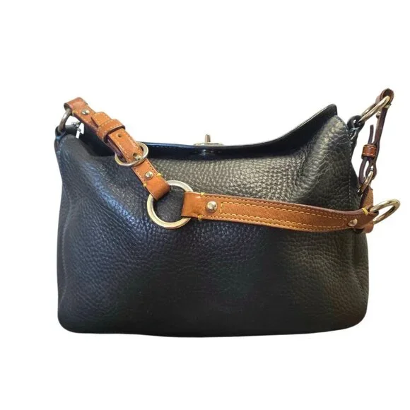 Coach Chelsea Turnlock Hobo Black Pebbled Leather Shoulder Bag Brown Strap Small - Picture 10 of 16